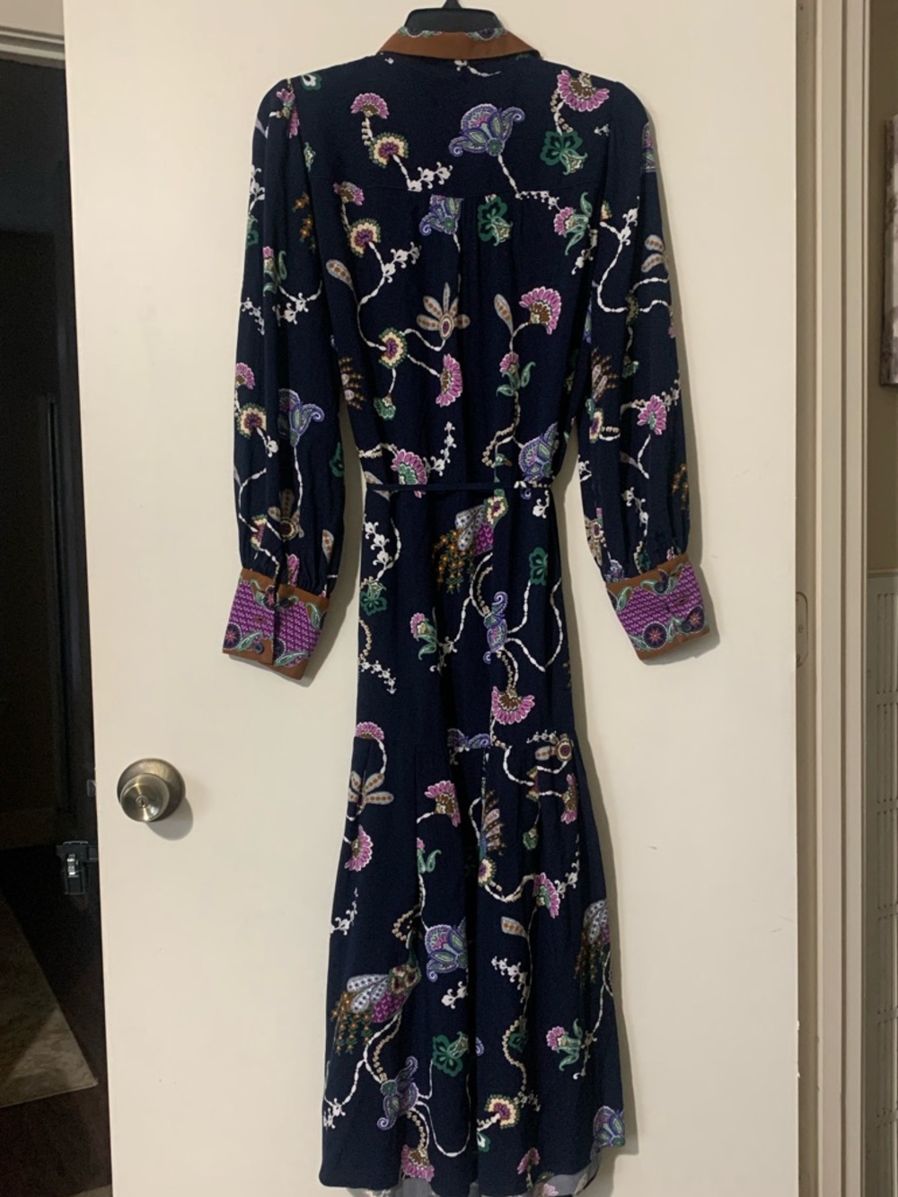 LOFT Navy Floral Paisley Long-Sleeve Shirt Dress - Picture 2 of 6